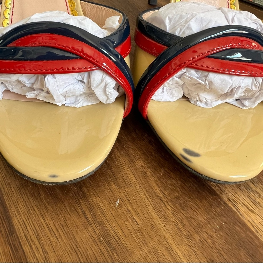 GUCCI Red/Navy Twisted Strap Ankle Strap Heels EU37 US7 - Picture 14 of 14